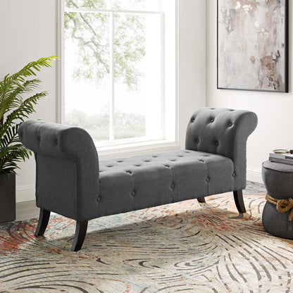 Evince Button Tufted Accent Upholstered Fabric Bench, Fabric, Grey Gray, 17840
