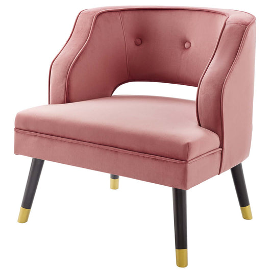 Traipse Button Tufted Open Back Performance Velvet Armchair, Velvet Fabric, Pink, 17841