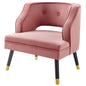Traipse Button Tufted Open Back Performance Velvet Armchair, Velvet Fabric, Pink, 17841
