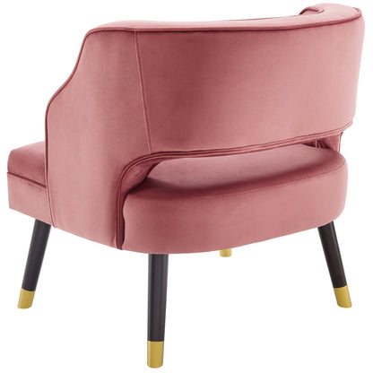 Traipse Button Tufted Open Back Performance Velvet Armchair, Velvet Fabric, Pink, 17841