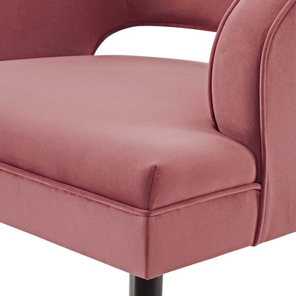 Traipse Button Tufted Open Back Performance Velvet Armchair, Velvet Fabric, Pink, 17841