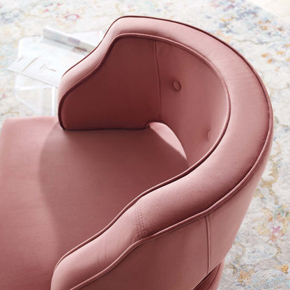 Traipse Button Tufted Open Back Performance Velvet Armchair, Velvet Fabric, Pink, 17841