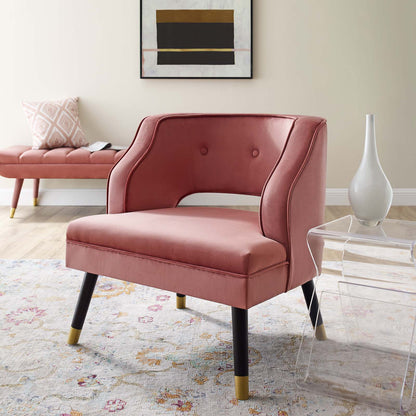 Traipse Button Tufted Open Back Performance Velvet Armchair, Velvet Fabric, Pink, 17841