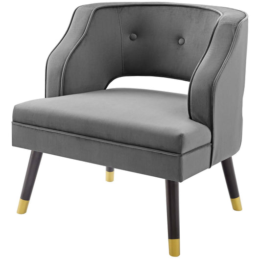 Traipse Button Tufted Open Back Performance Velvet Armchair, Velvet Fabric, Grey Gray, 17842