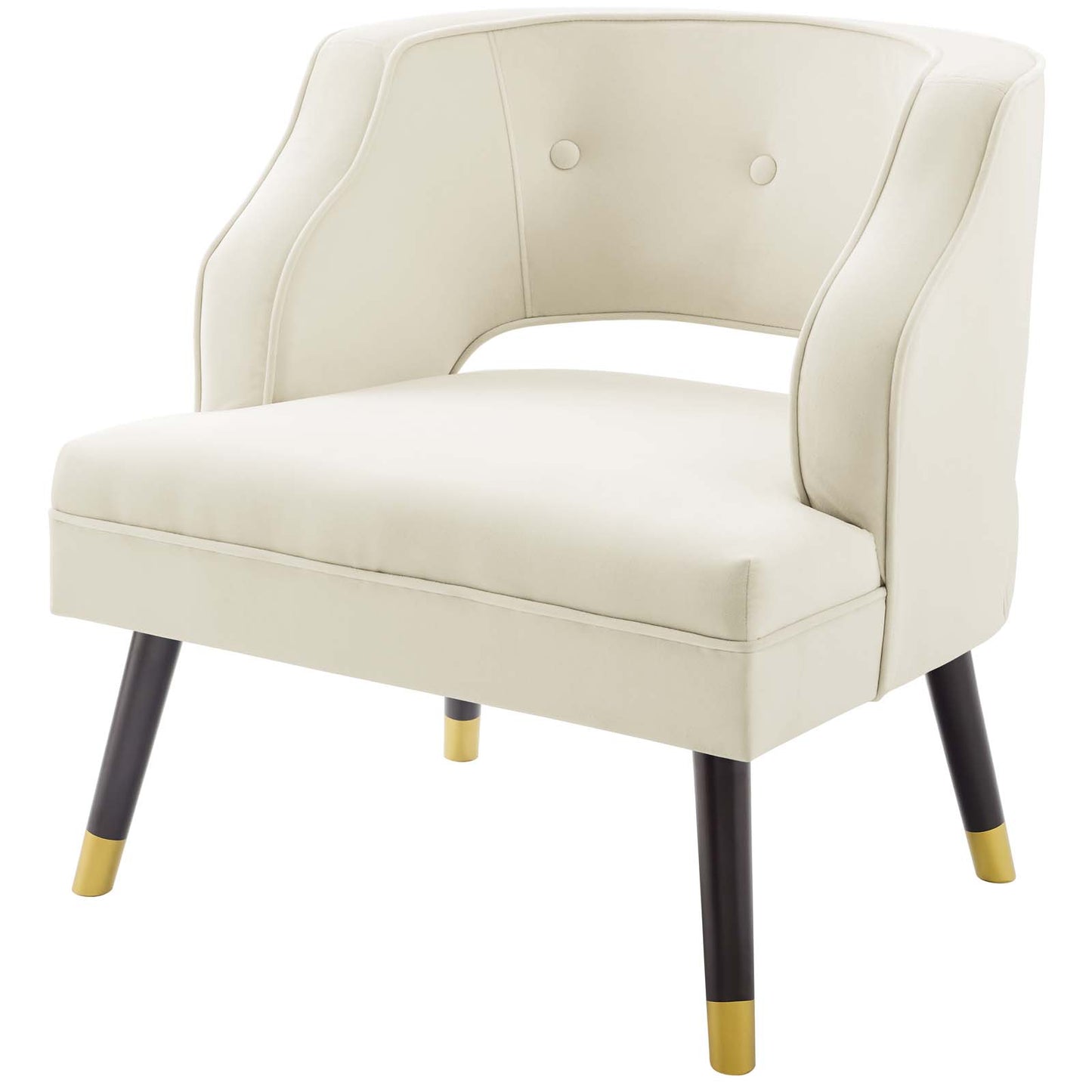Traipse Button Tufted Open Back Performance Velvet Armchair, Velvet Fabric, Ivory White, 17843