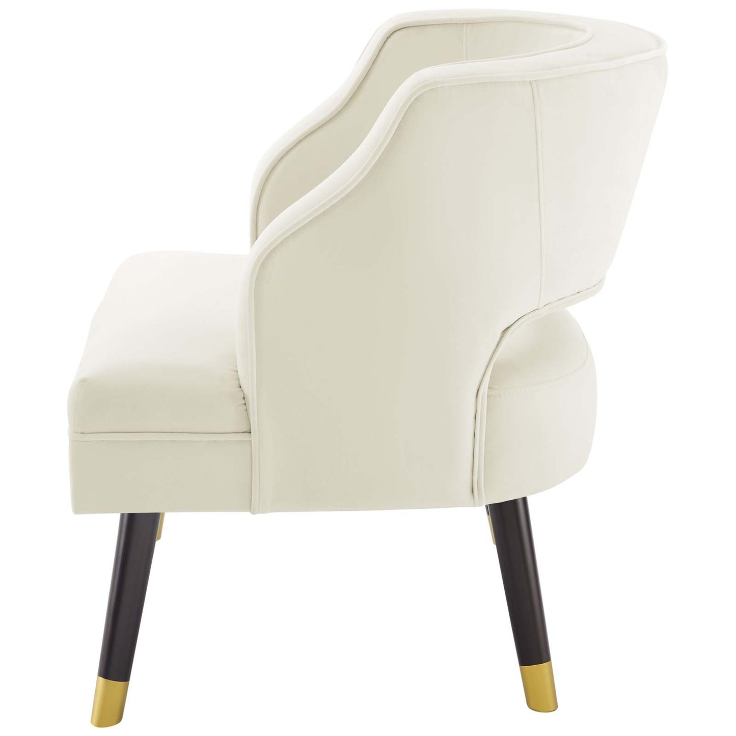Traipse Button Tufted Open Back Performance Velvet Armchair, Velvet Fabric, Ivory White, 17843
