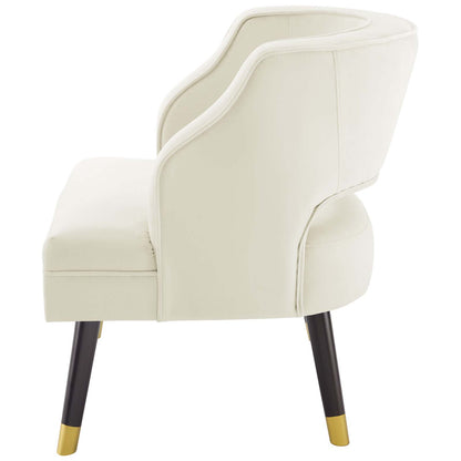 Traipse Button Tufted Open Back Performance Velvet Armchair, Velvet Fabric, Ivory White, 17843