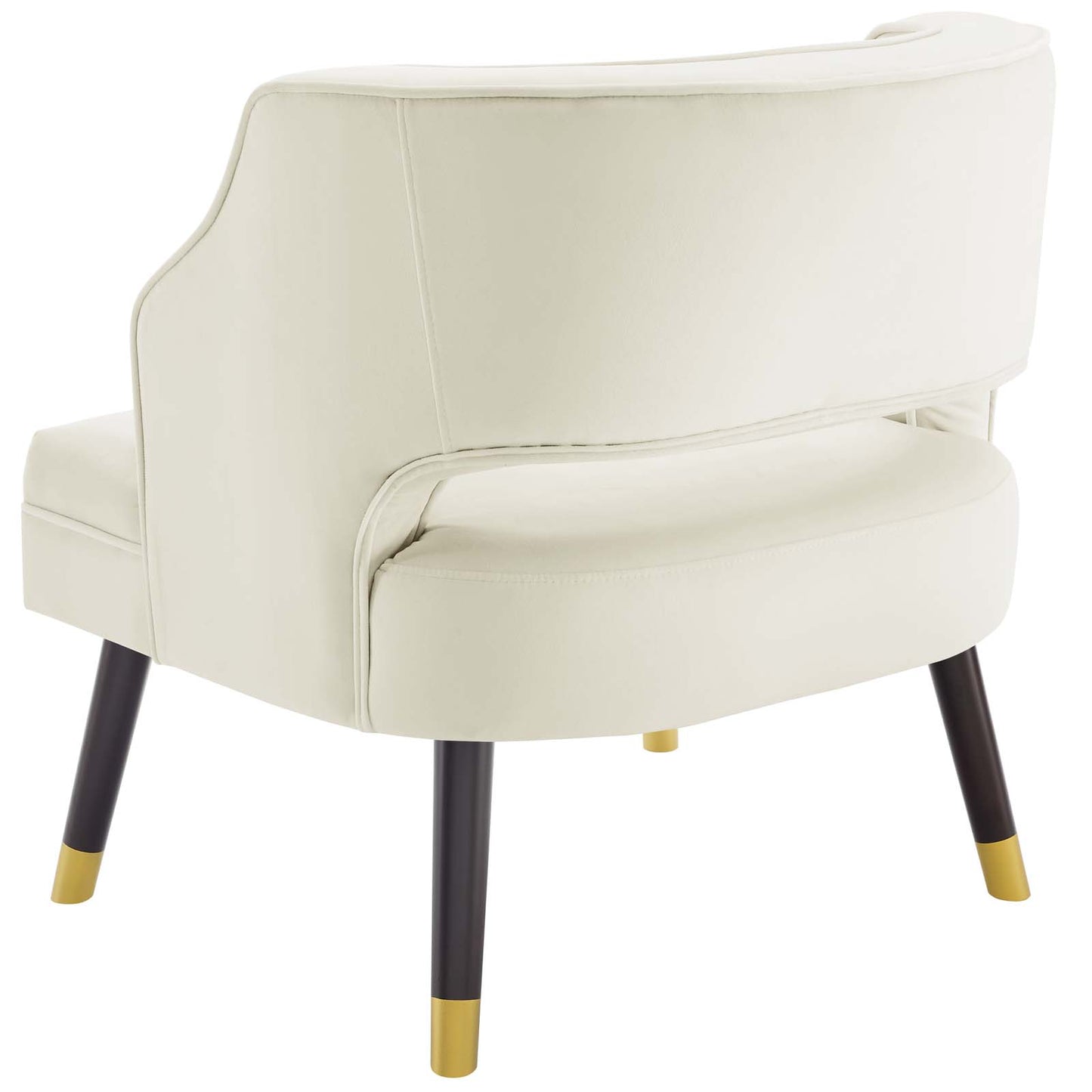 Traipse Button Tufted Open Back Performance Velvet Armchair, Velvet Fabric, Ivory White, 17843