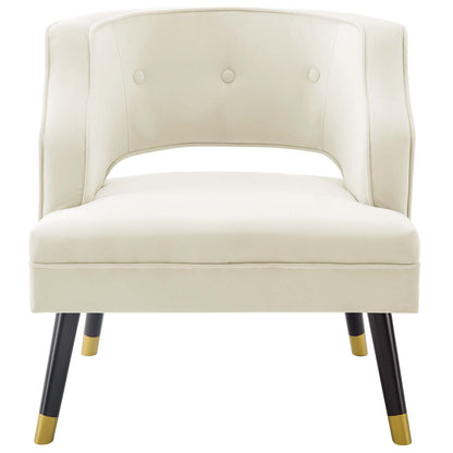 Traipse Button Tufted Open Back Performance Velvet Armchair, Velvet Fabric, Ivory White, 17843
