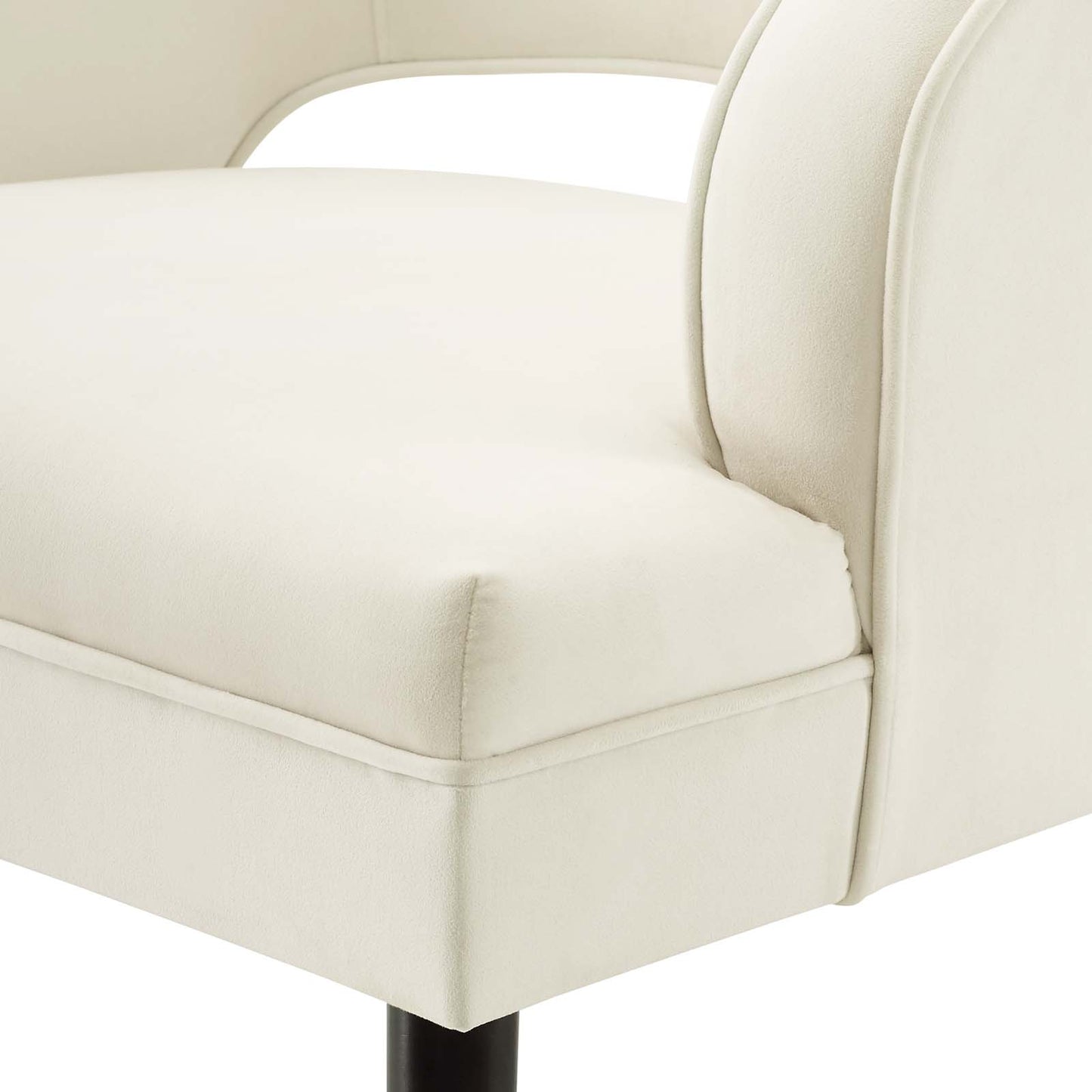 Traipse Button Tufted Open Back Performance Velvet Armchair, Velvet Fabric, Ivory White, 17843