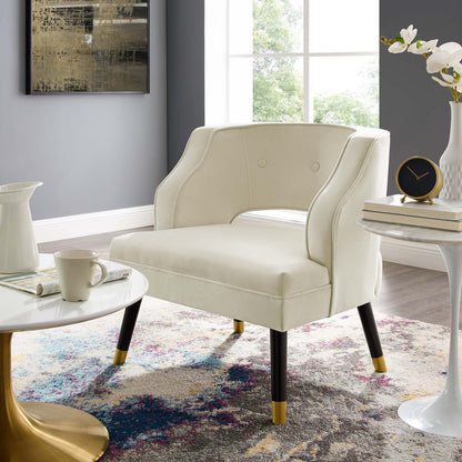 Traipse Button Tufted Open Back Performance Velvet Armchair, Velvet Fabric, Ivory White, 17843