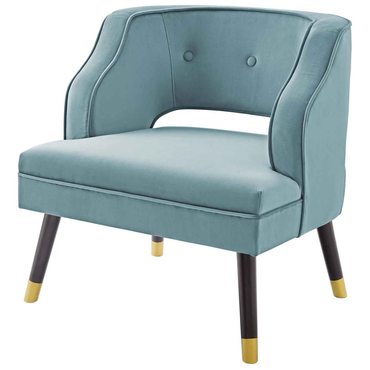 Traipse Button Tufted Open Back Performance Velvet Armchair, Velvet Fabric, Light Blue, 17844