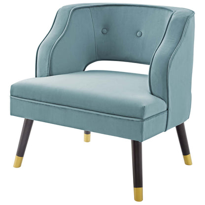 Traipse Button Tufted Open Back Performance Velvet Armchair, Velvet Fabric, Light Blue, 17844