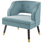 Traipse Button Tufted Open Back Performance Velvet Armchair, Velvet Fabric, Light Blue, 17844