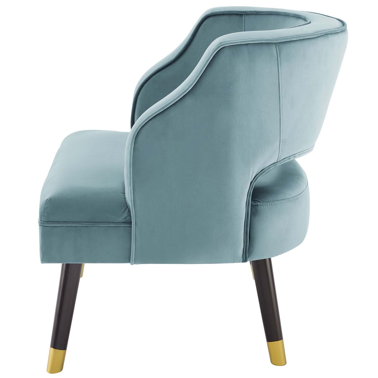 Traipse Button Tufted Open Back Performance Velvet Armchair, Velvet Fabric, Light Blue, 17844