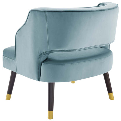 Traipse Button Tufted Open Back Performance Velvet Armchair, Velvet Fabric, Light Blue, 17844