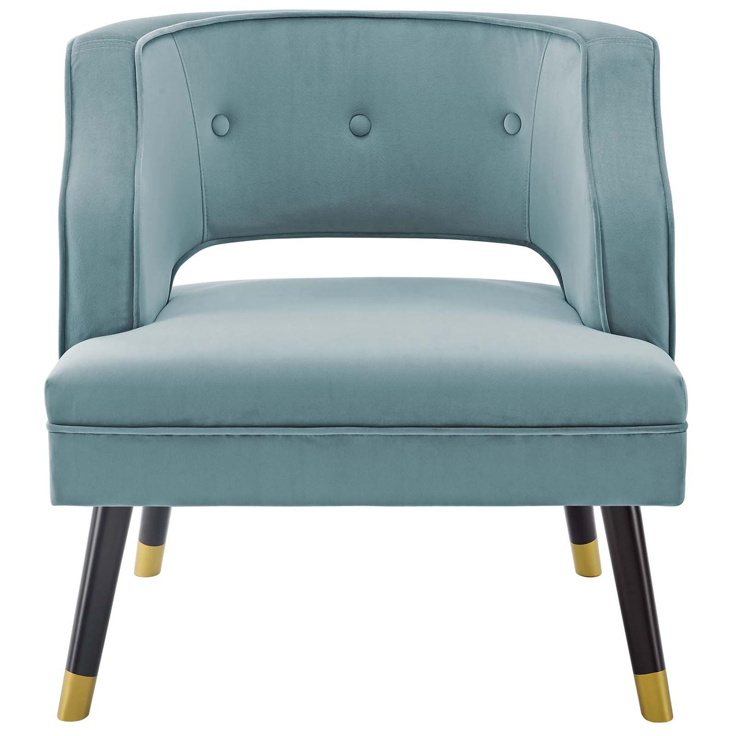 Traipse Button Tufted Open Back Performance Velvet Armchair, Velvet Fabric, Light Blue, 17844