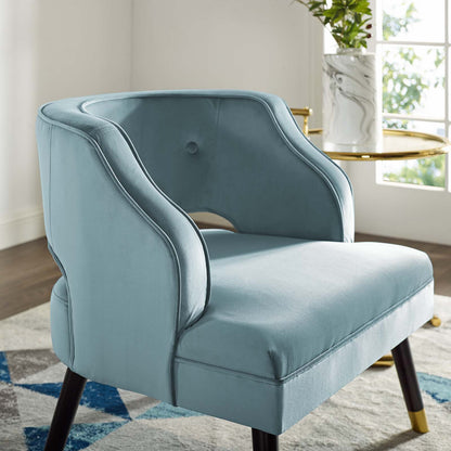 Traipse Button Tufted Open Back Performance Velvet Armchair, Velvet Fabric, Light Blue, 17844
