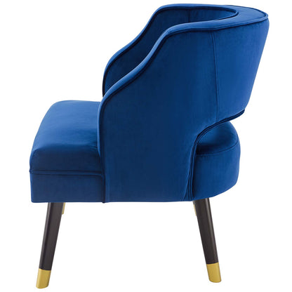 Traipse Button Tufted Open Back Performance Velvet Armchair, Velvet Fabric, Navy Blue, 17845