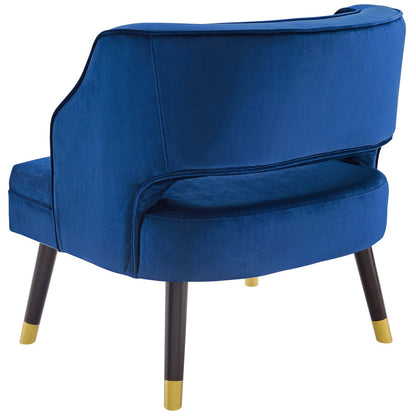 Traipse Button Tufted Open Back Performance Velvet Armchair, Velvet Fabric, Navy Blue, 17845