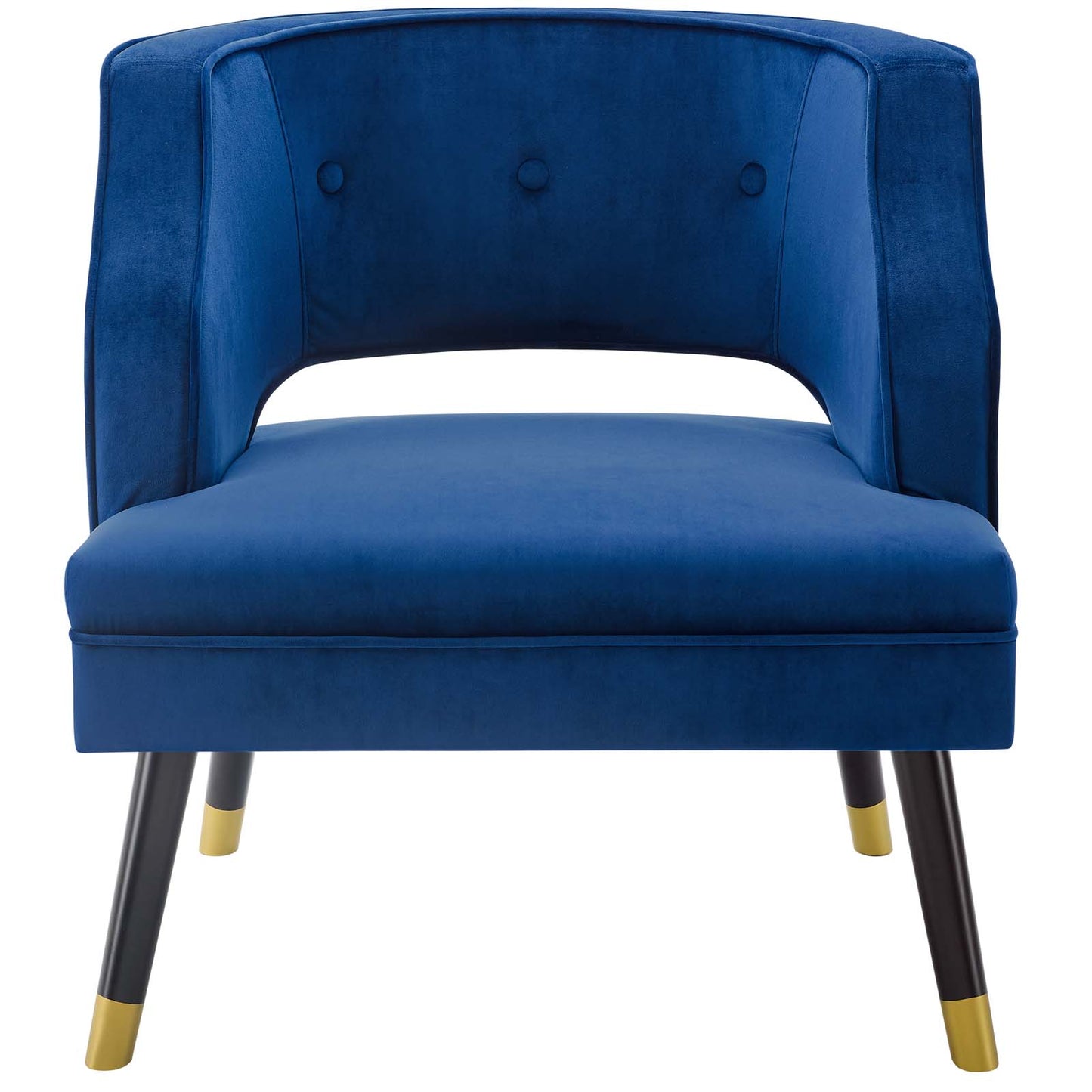 Traipse Button Tufted Open Back Performance Velvet Armchair, Velvet Fabric, Navy Blue, 17845