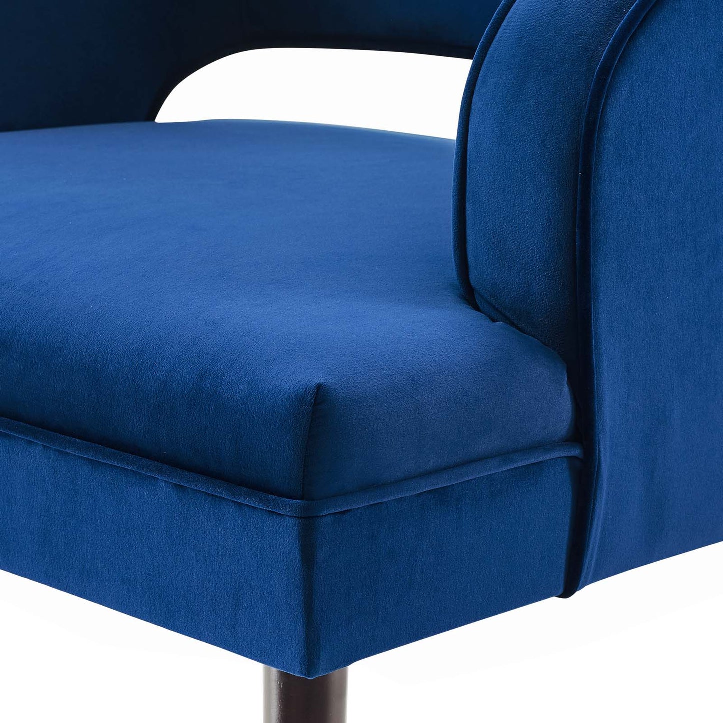 Traipse Button Tufted Open Back Performance Velvet Armchair, Velvet Fabric, Navy Blue, 17845