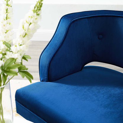 Traipse Button Tufted Open Back Performance Velvet Armchair, Velvet Fabric, Navy Blue, 17845