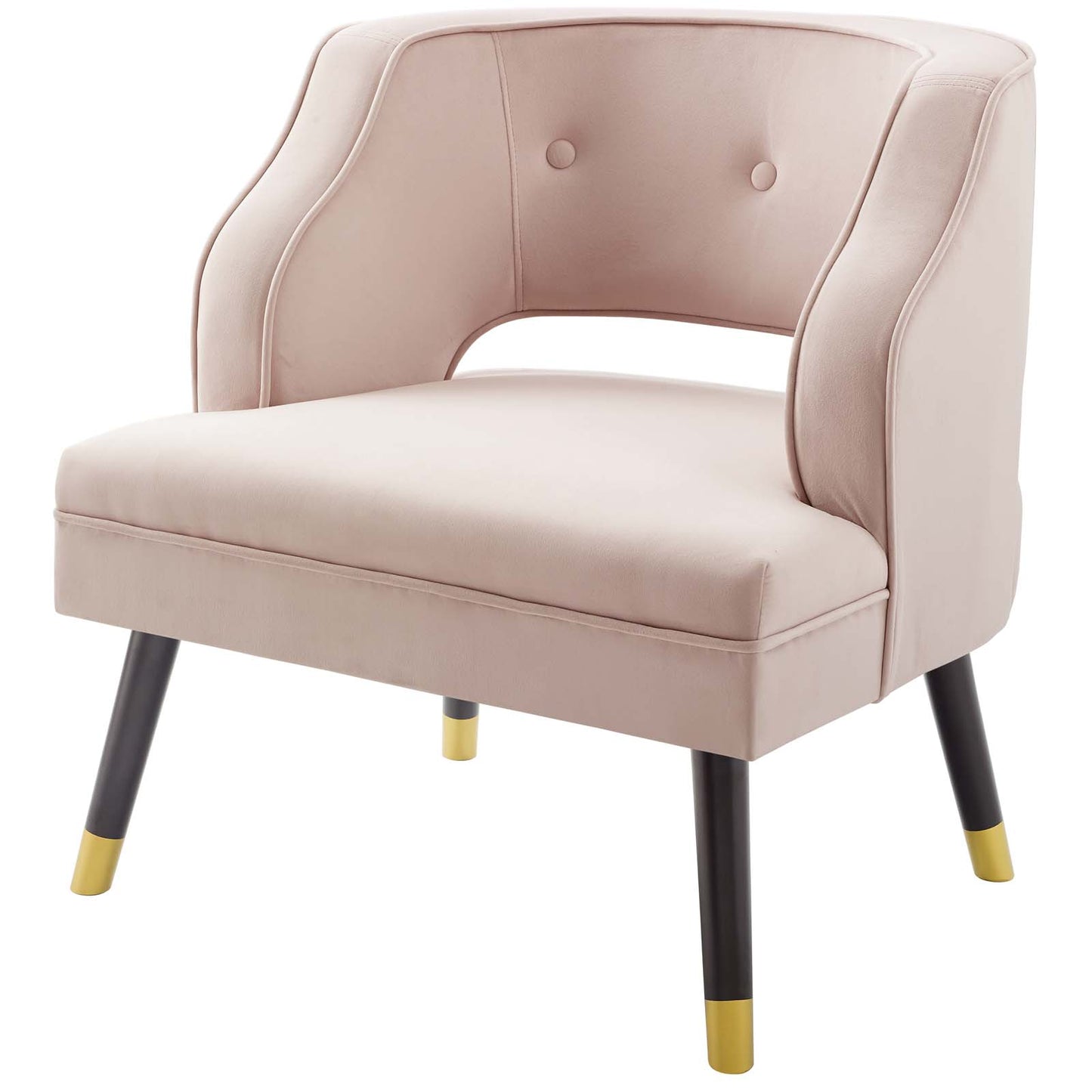 Traipse Button Tufted Open Back Performance Velvet Armchair, Velvet Fabric, Pink, 17846