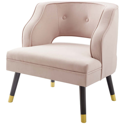 Traipse Button Tufted Open Back Performance Velvet Armchair, Velvet Fabric, Pink, 17846