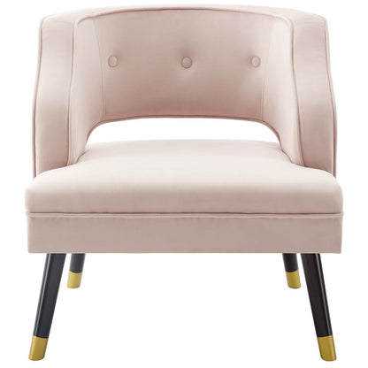 Traipse Button Tufted Open Back Performance Velvet Armchair, Velvet Fabric, Pink, 17846