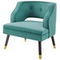 Traipse Button Tufted Open Back Performance Velvet Armchair, Velvet Fabric, Aqua Blue, 17847