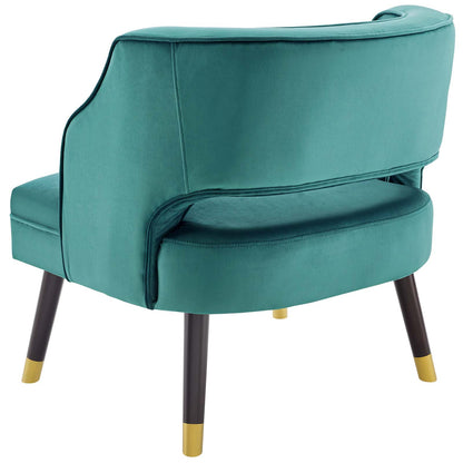 Traipse Button Tufted Open Back Performance Velvet Armchair, Velvet Fabric, Aqua Blue, 17847