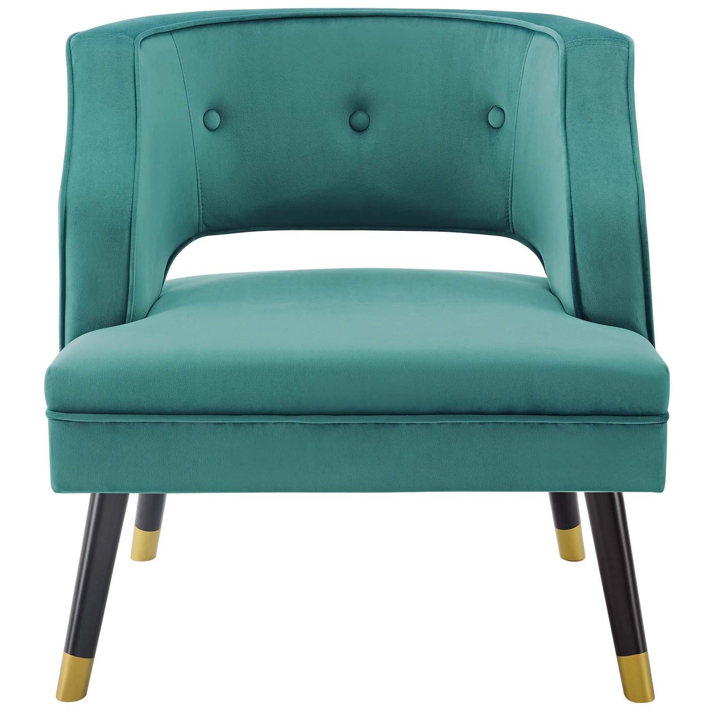 Traipse Button Tufted Open Back Performance Velvet Armchair, Velvet Fabric, Aqua Blue, 17847