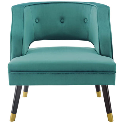 Traipse Button Tufted Open Back Performance Velvet Armchair, Velvet Fabric, Aqua Blue, 17847