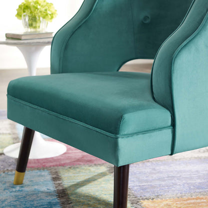 Traipse Button Tufted Open Back Performance Velvet Armchair, Velvet Fabric, Aqua Blue, 17847