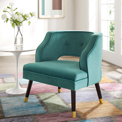 Traipse Button Tufted Open Back Performance Velvet Armchair, Velvet Fabric, Aqua Blue, 17847