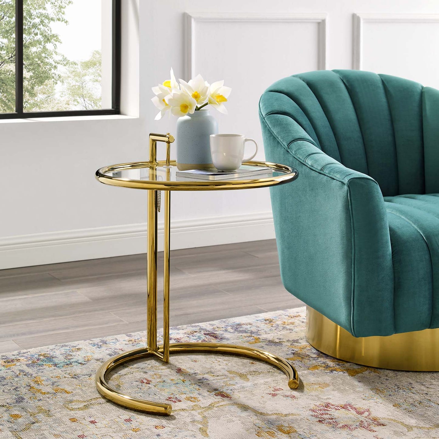 Eileen Gold Stainless Steel End Table, Glass Metal Steel, Gold, 17513
