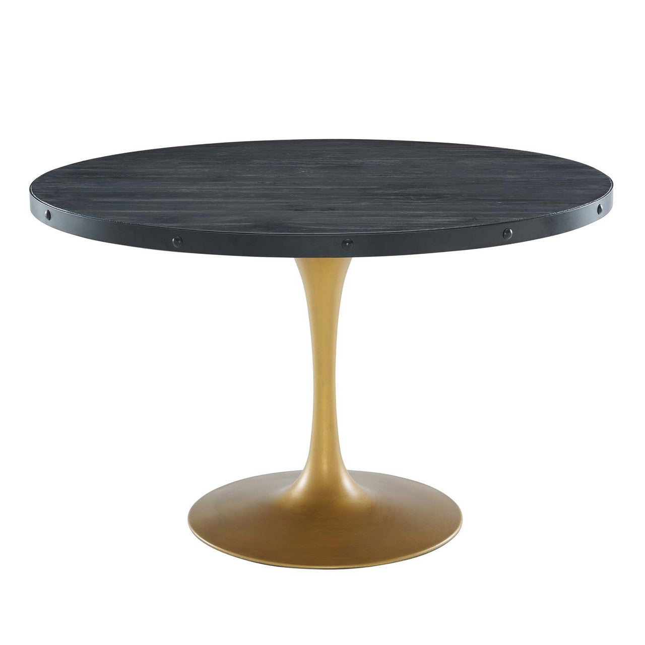 Drive 48" Round Wood Top Dining Table, Wood Metal Steel, Black Gold 15878
