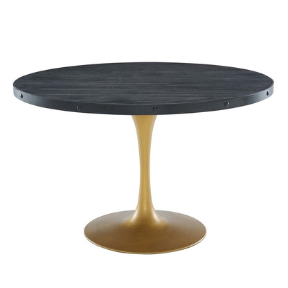 Drive 48" Round Wood Top Dining Table, Wood Metal Steel, Black Gold 15878
