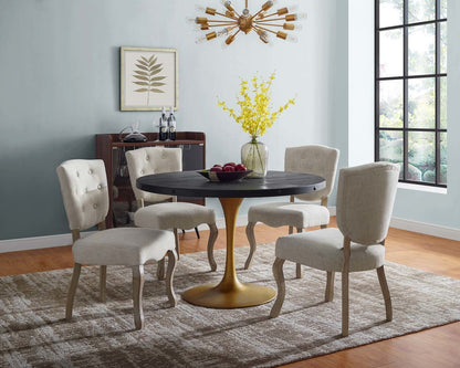 Drive 48" Round Wood Top Dining Table, Wood Metal Steel, Black Gold 15878