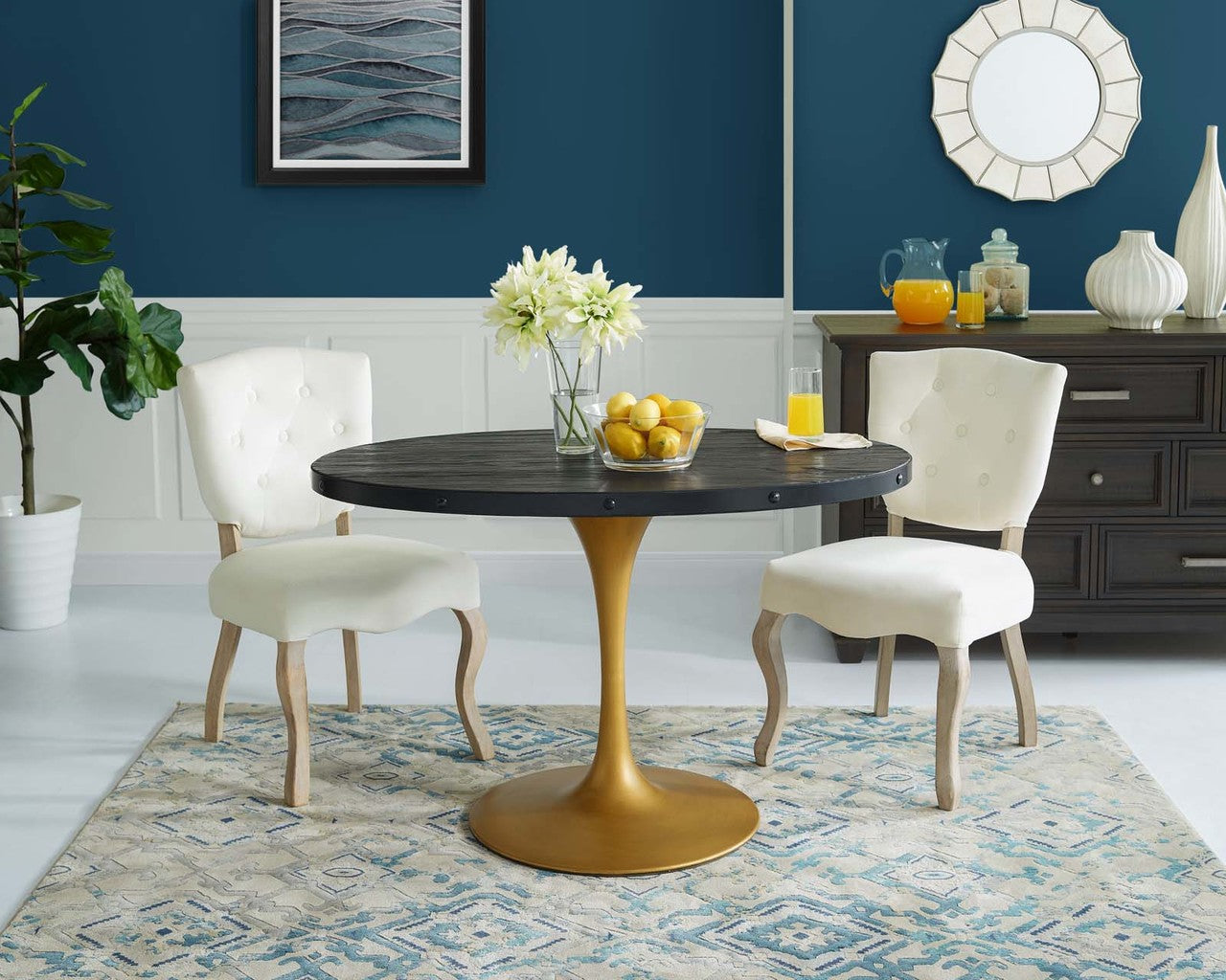 Drive 47" Oval Wood Top Dining Table, Wood Metal Steel, Black Gold 15879