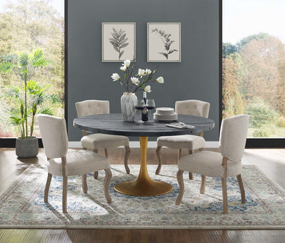 Drive 60" Round Wood Top Dining Table, Wood Metal Steel, Black Gold 15880