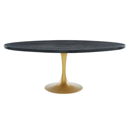 Drive 78" Oval Wood Top Dining Table, Wood Metal Steel, Black Gold 15882