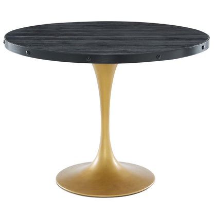 Drive 40" Round Wood Top Dining Table, Wood Metal Steel, Black Gold 15884