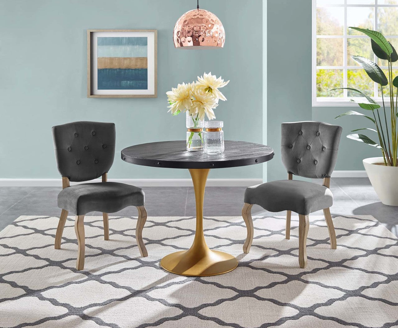 Drive 40" Round Wood Top Dining Table, Wood Metal Steel, Black Gold 15884