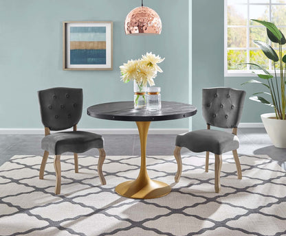 Drive 40" Round Wood Top Dining Table, Wood Metal Steel, Black Gold 15884