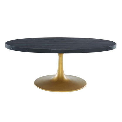 Drive Wood Top Coffee Table, Wood Metal Steel, Black Gold 15885