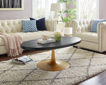Drive Wood Top Coffee Table, Wood Metal Steel, Black Gold 15885