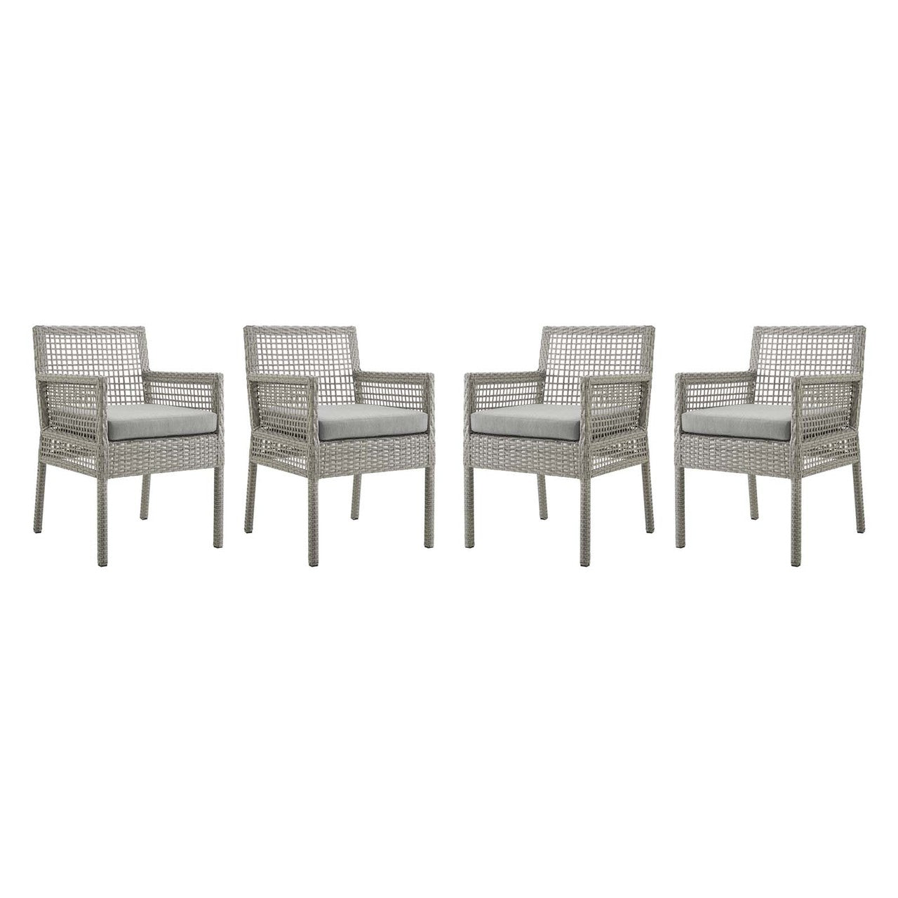Aura Dining Armchair Outdoor Patio Wicker Rattan Set of 4, Rattan Wicker, Grey Gray 15887
