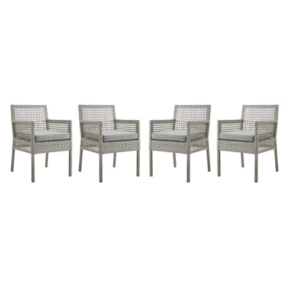Aura Dining Armchair Outdoor Patio Wicker Rattan Set of 4, Rattan Wicker, Grey Gray 15887